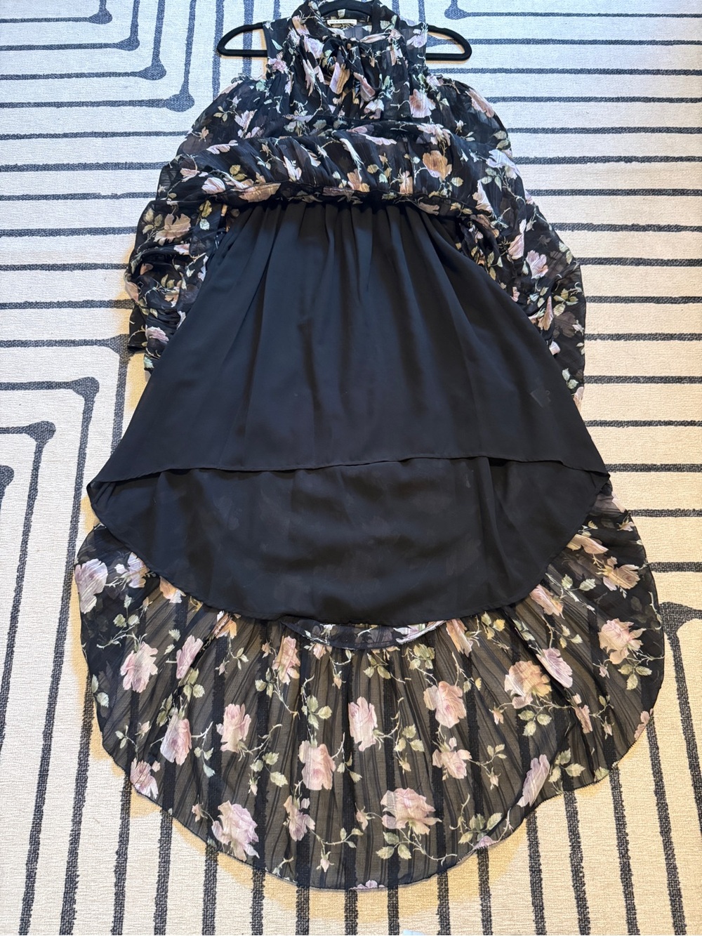 Ulla Johnson Marion Dress Silk Chiffon Cold Shoulder Black w Blush Floral Size 0 - Picture 11 of 14